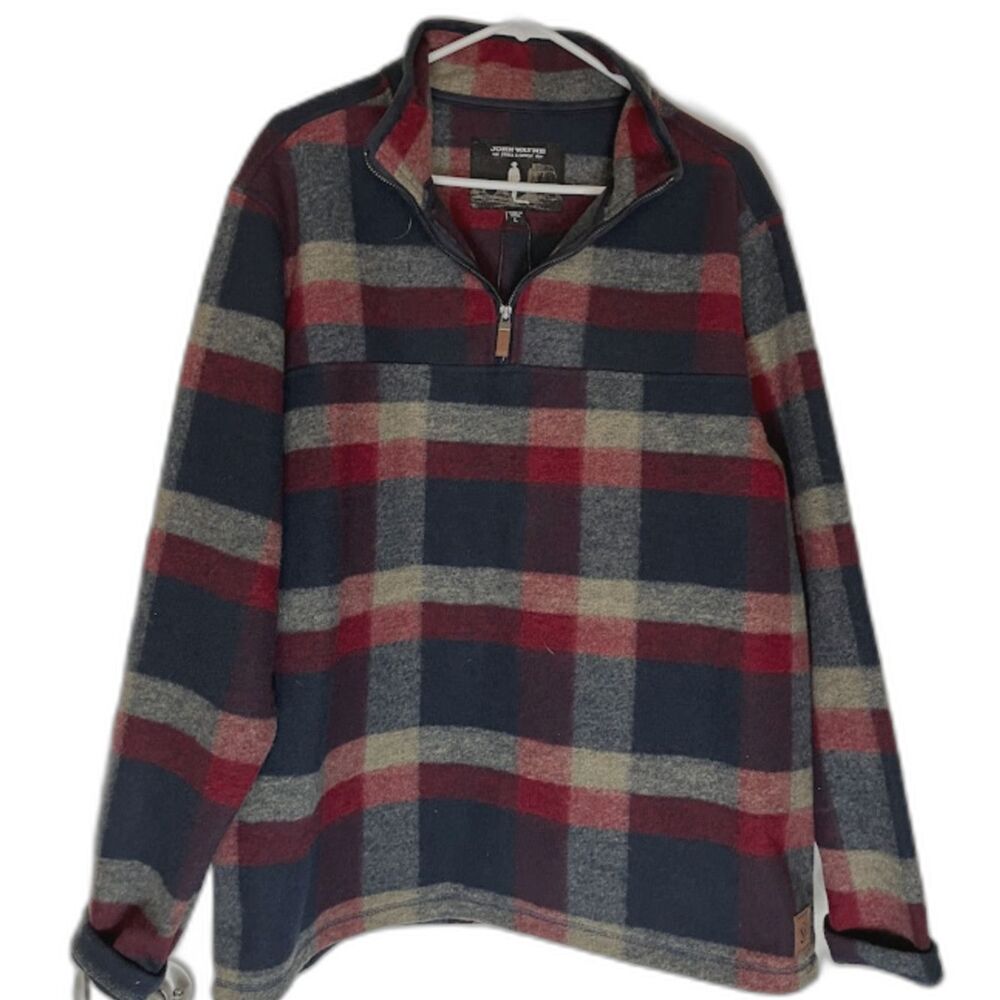 John Wayne Cabincore Gorpcore Casual Workwear Red/Blue Plaid 1/4 Zip Pullover L